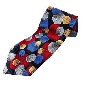 Michele Sartori Silk Necktie Italy Black Geometric Shapes